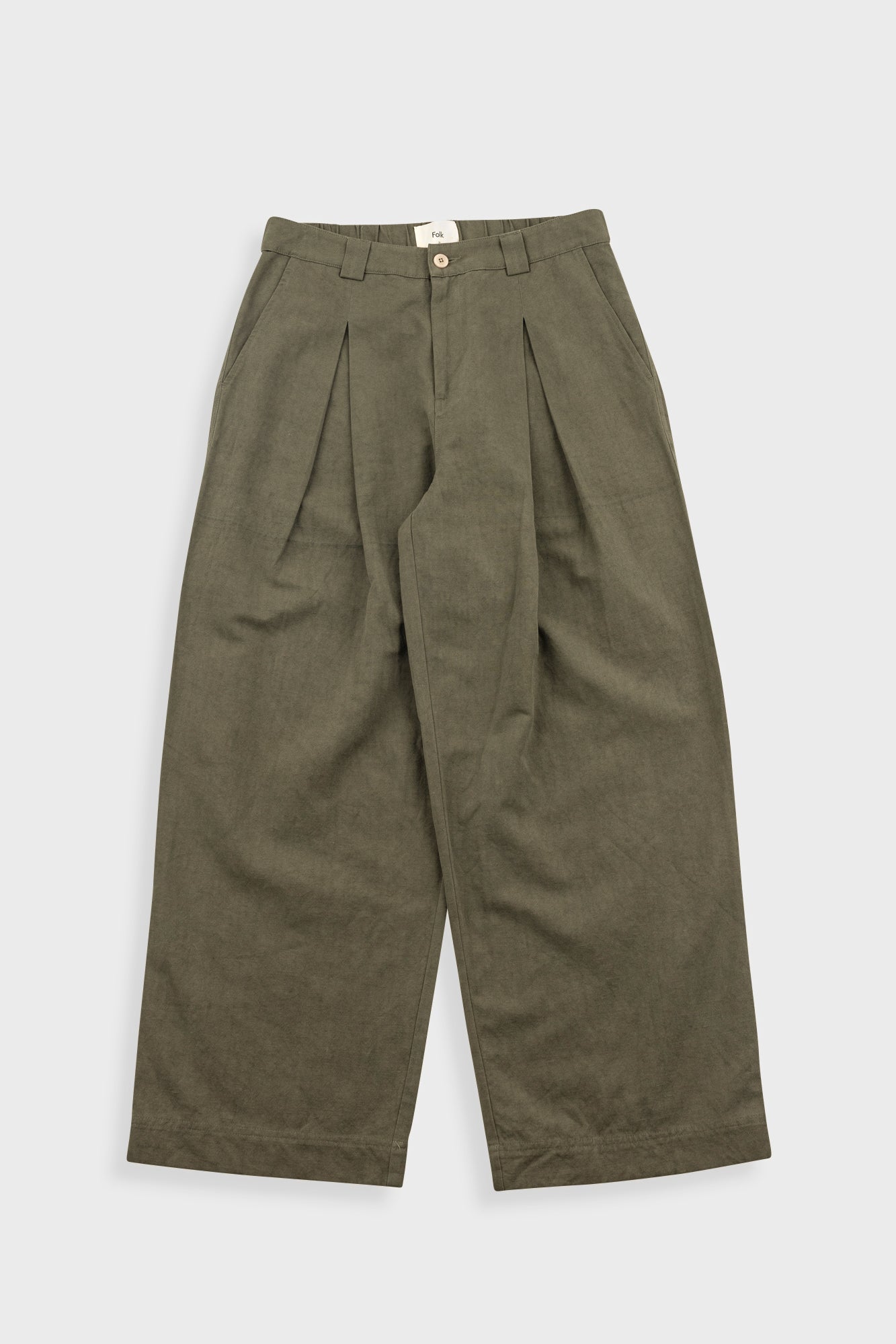Folk Easy Fit Trouser - Dark Olive Slub Linen