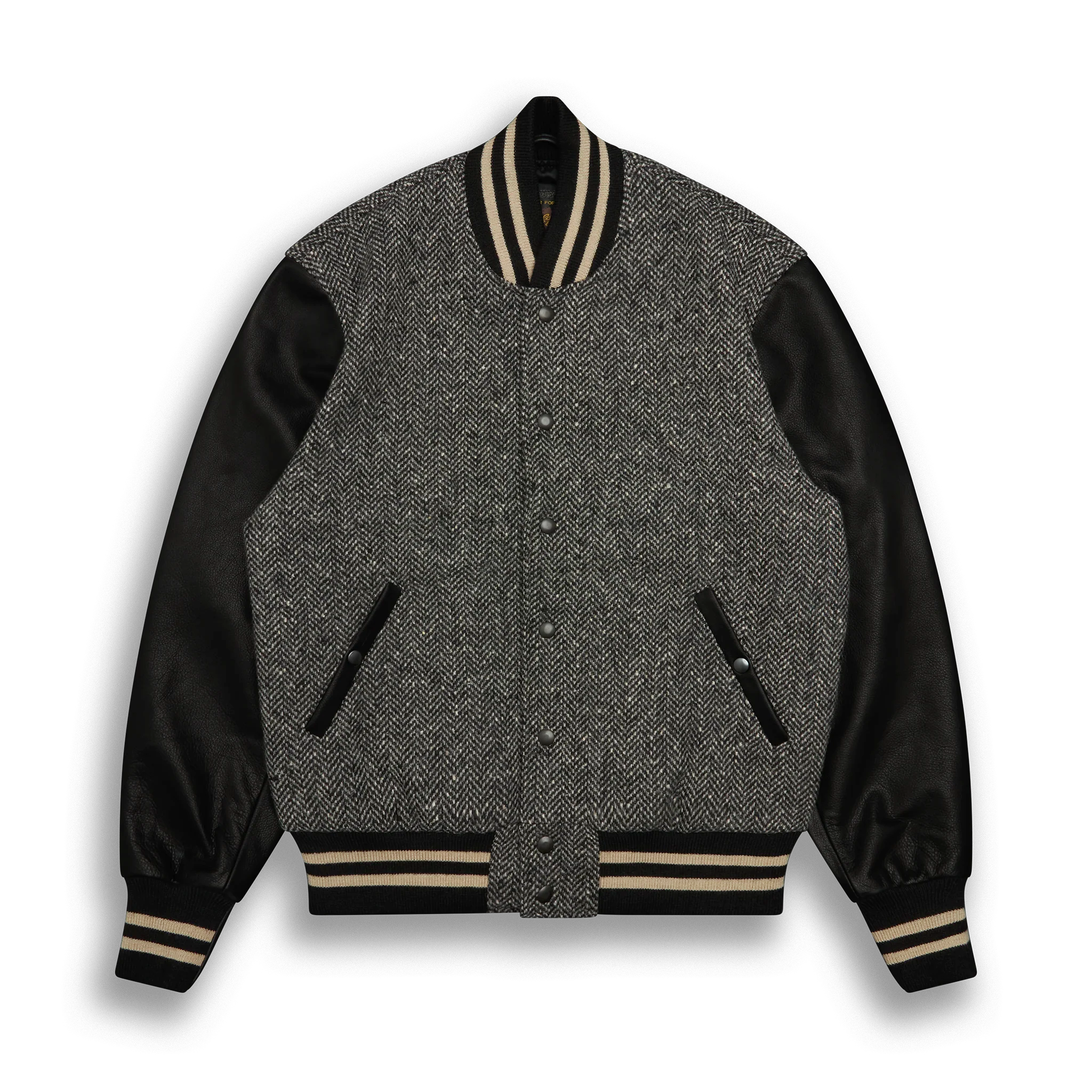 THE ALBANY - Black-Cream Herringbone Wool/Black Leather Classic Fit