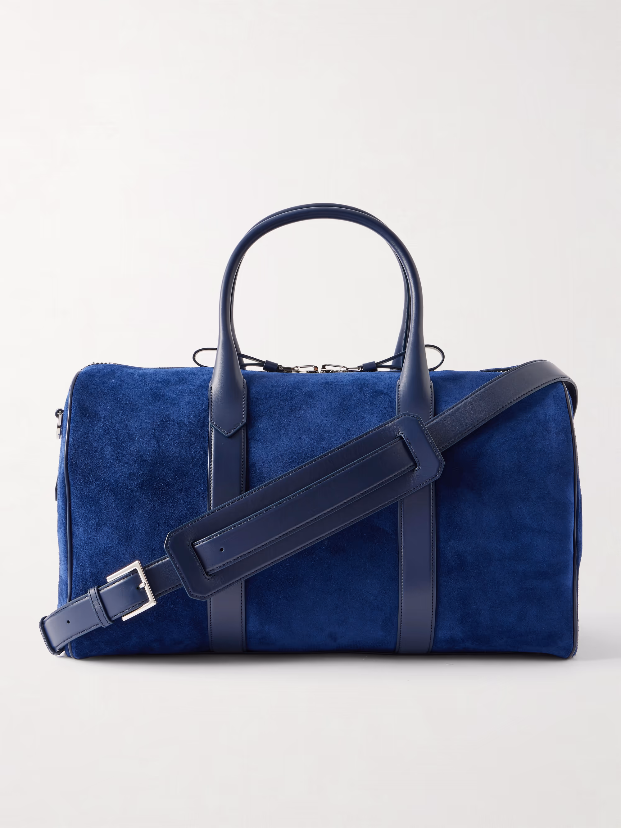 Leather-Trimmed Suede Weekend Bag - blue - One Size