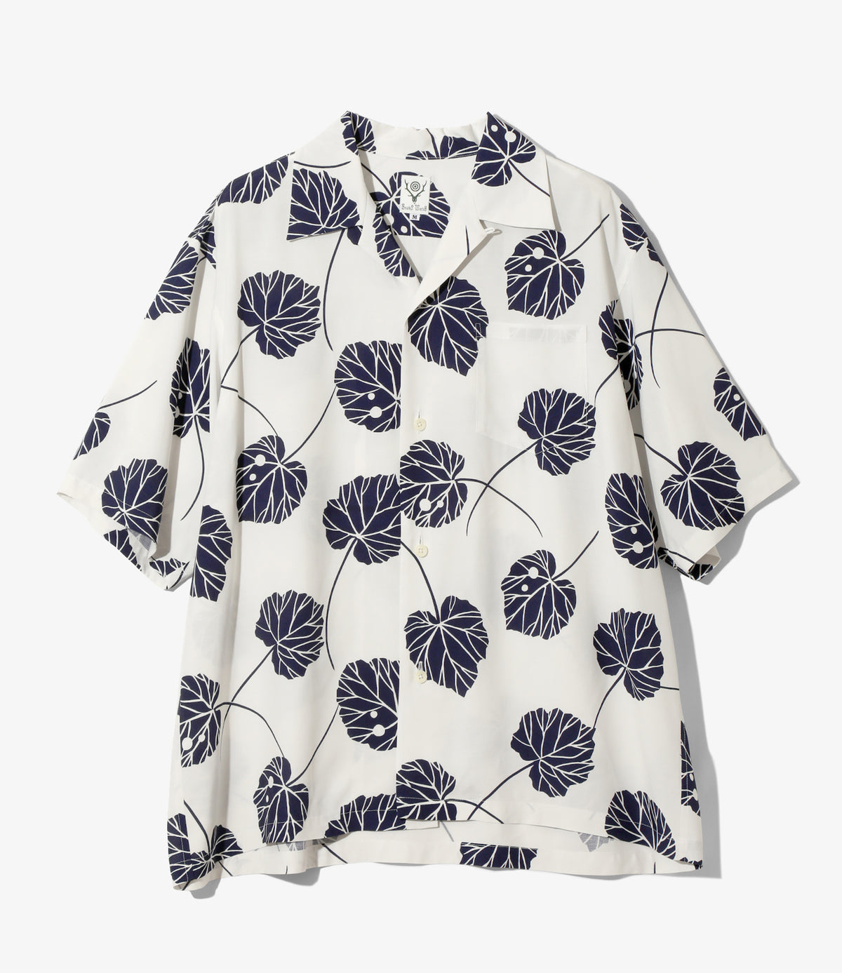 S/S Open Collar Shirt - White - Leaf