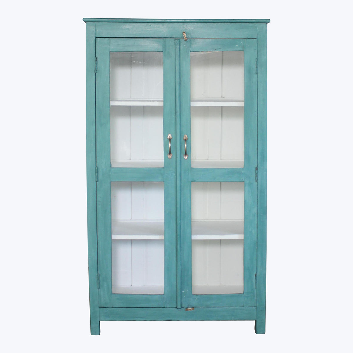 Vintage Teal-Painted Glass Front Cabinet