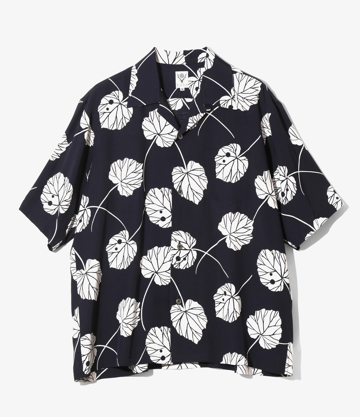 S/S Open Collar Shirt - Navy - Leaf