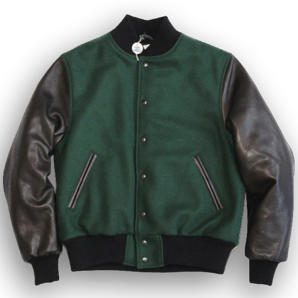 THE ALBANY - Forest Wool/Black Leather Contemporary Fit Varsity Jacket