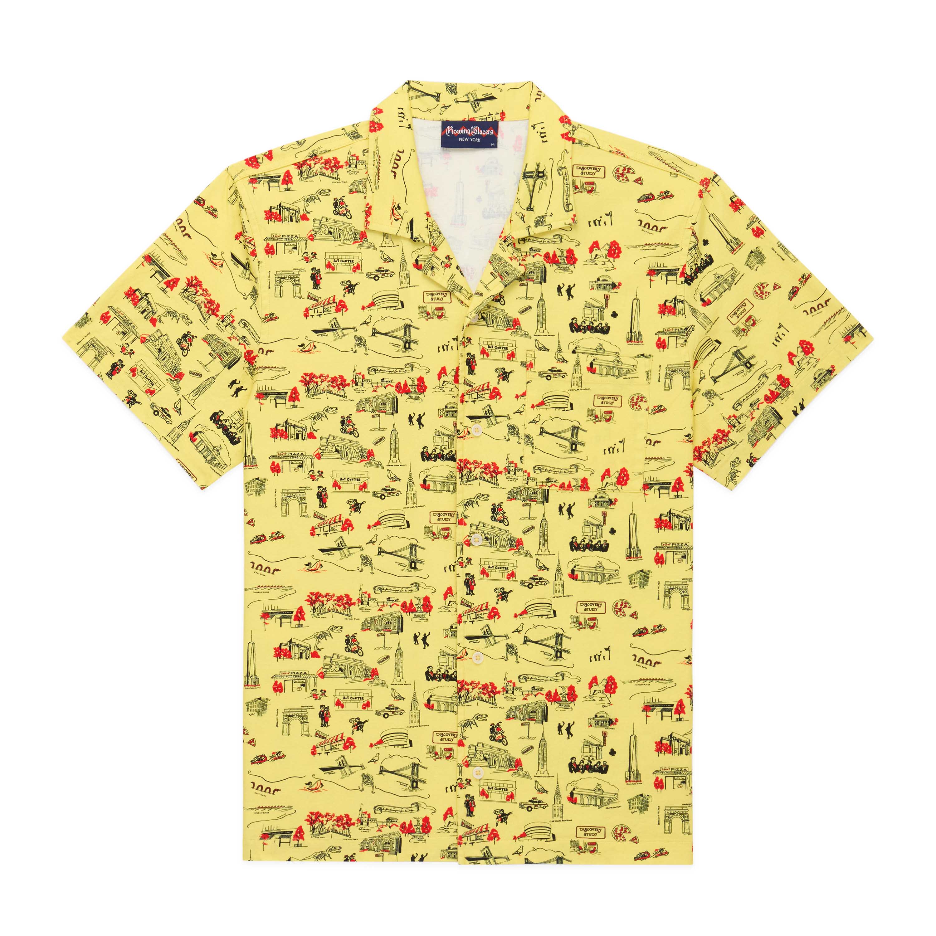 Men's Cotton Linen Camp Shirt NYC Map Print