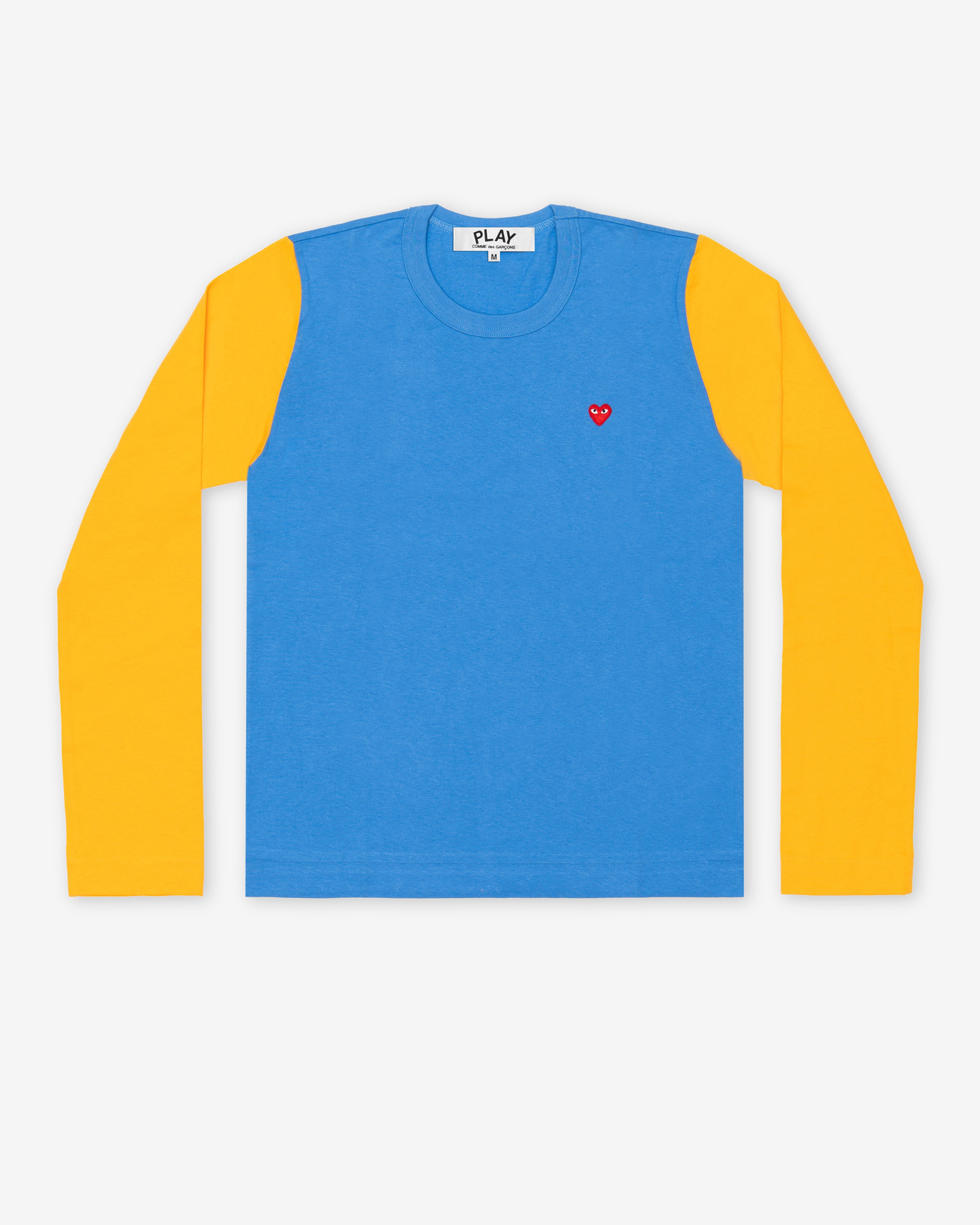 Play Comme des Garçons: Bi-Colour T-Shirt (Blue/Yellow) | DSMNY E-SHOP