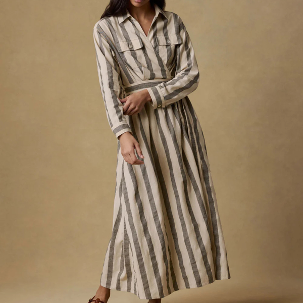 Faherty Cotton Linen Julia Dress - Pine Stripe on Garmentory