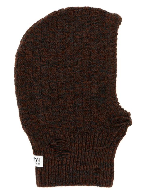 MM6 Maison Margiela Distressed Wool Balaclava - Dark Grey Melange - Brown on Garmentory