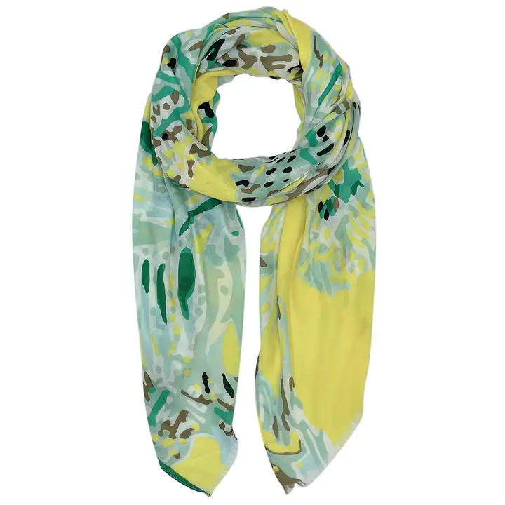 Colorful Abstract Floral Print Scarf Yellow